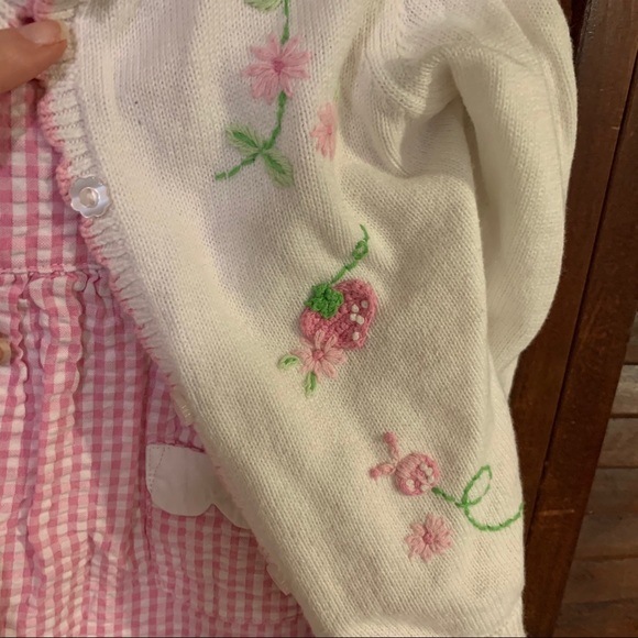 Pink Gingham Dress White Embroidered Cardigan - Picture 8 of 12